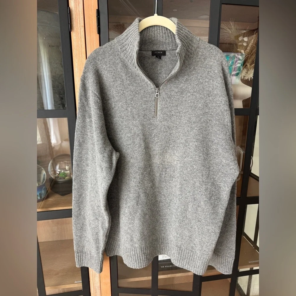J. Crew merino wool half-zip sweater rib knit heather grey 1/4 Marled rugged